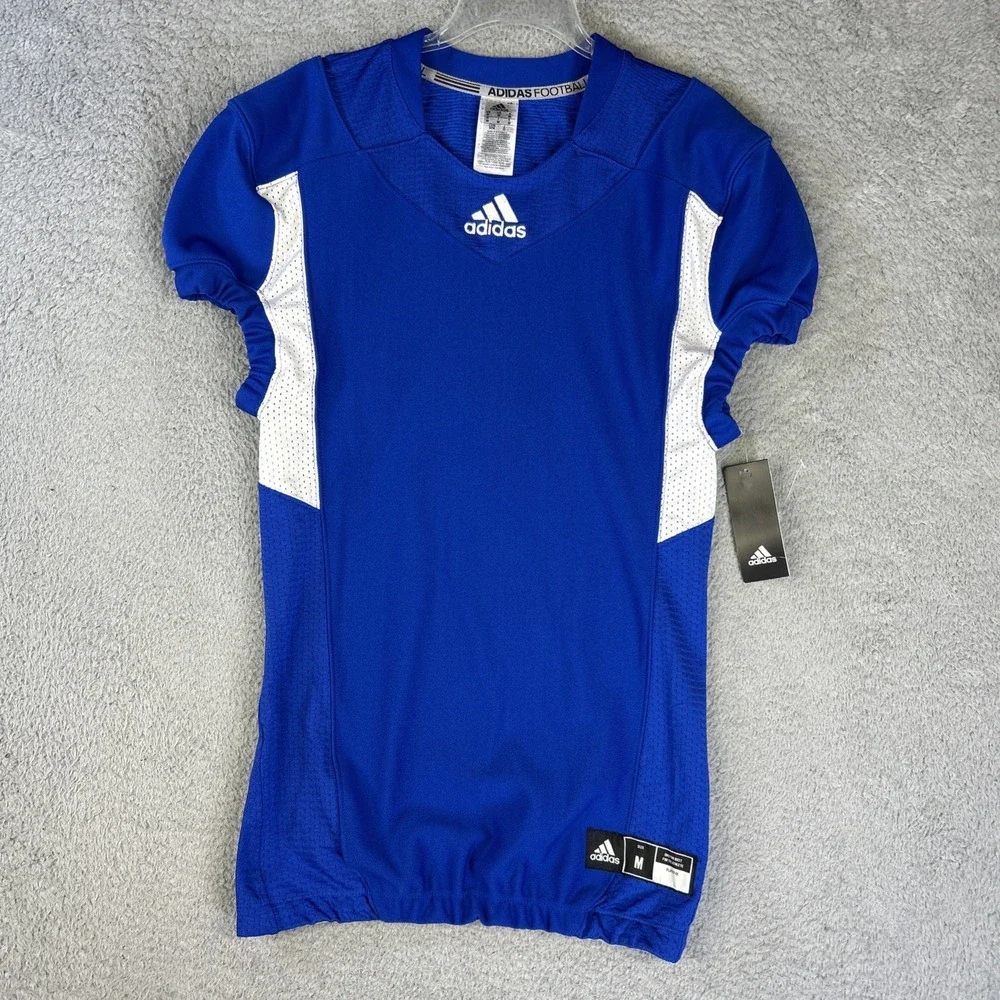 Adidas Football Jersey Mens Medium Blue White Techfit Hyped Sports Athletic NEW